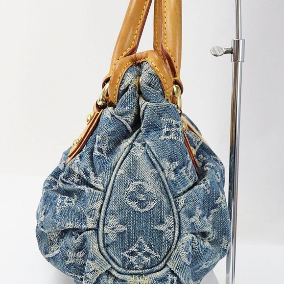 Pleaty Blue Monogram Denim Hand Bag - Picture 3 of 10